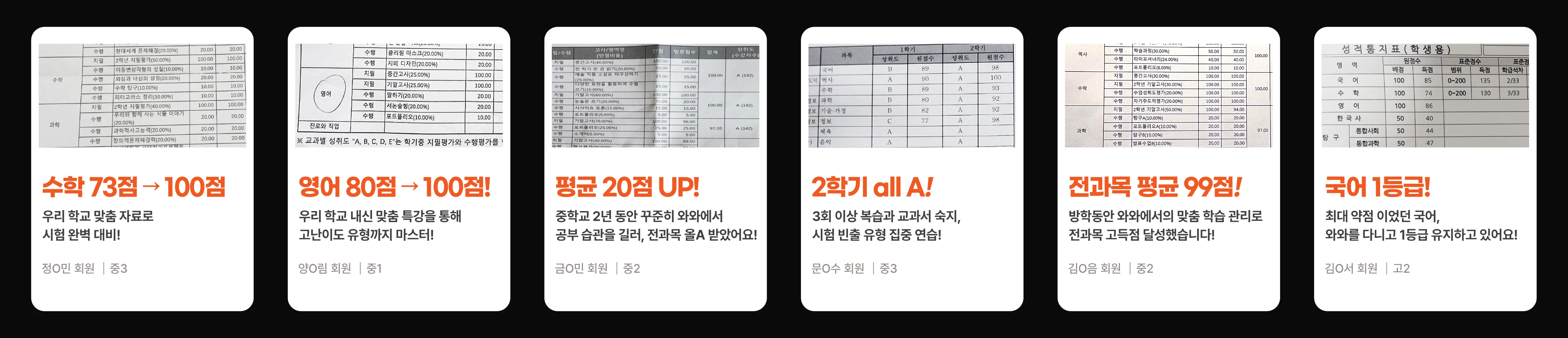 석사 와와코칭학습센터 성적 향상 사례